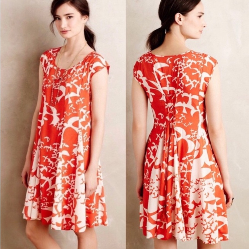 Anthropologie Maeve Orange & White Dress